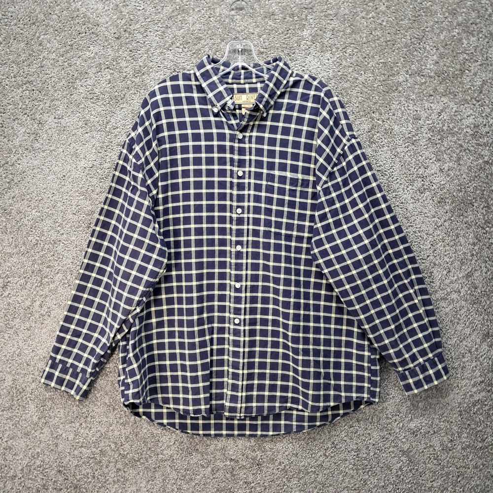 Sun River Clothing Co Mens XL Blue Yellow Plaid Cotton Button Down Shirt 8000